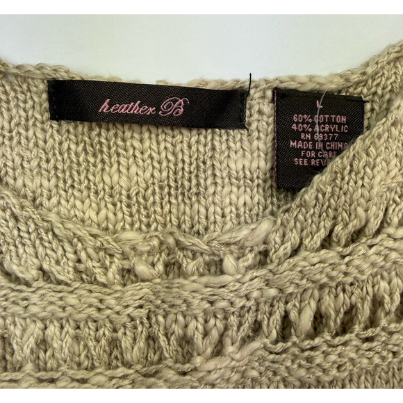 Heather B Knit Sweater Sleeveless Top Large Tan Beige Boho Crochet Summer Spring - Picture 2 of 4